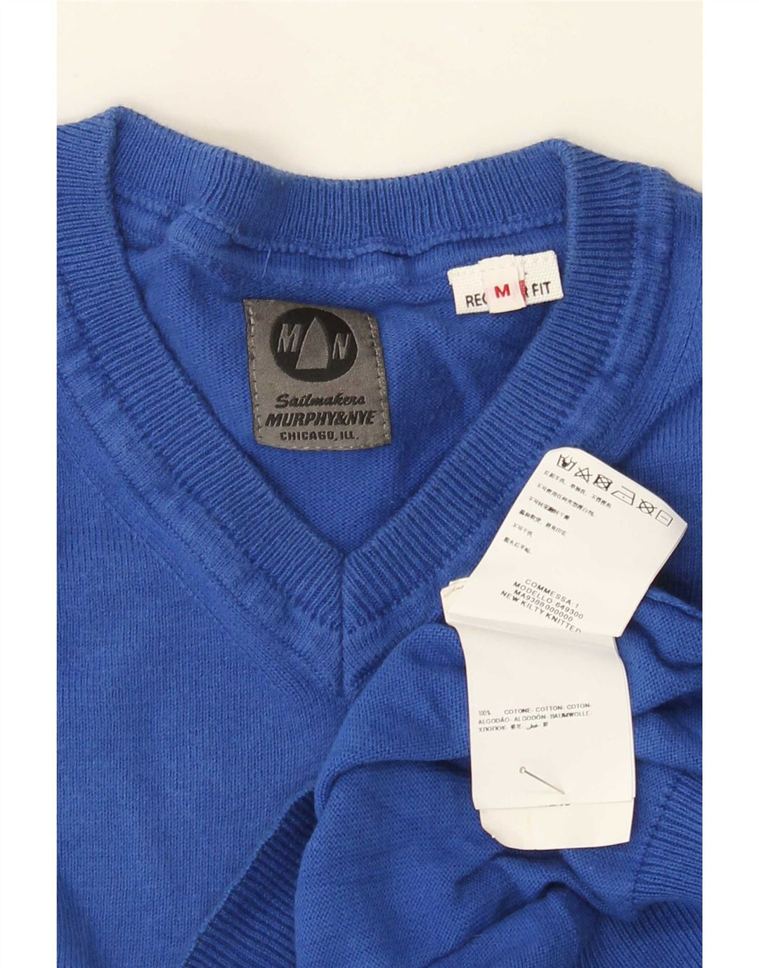 Murphy & Nye Pull coupe classique à col en V pour homme en coton bleu moyen