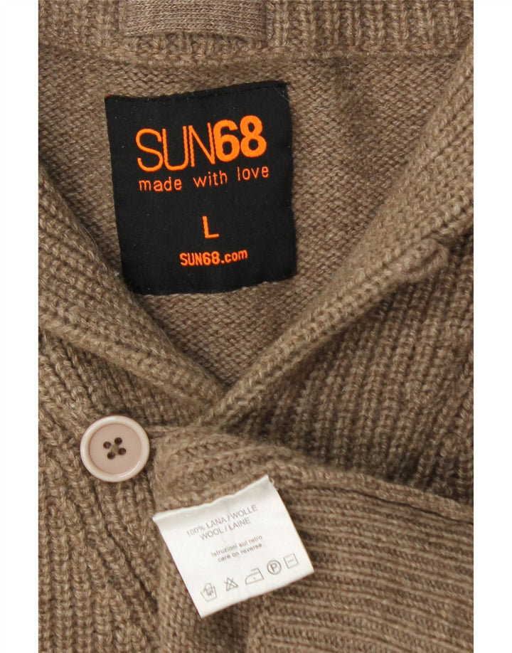 SUN68 Pull à col châle pour homme en laine marron
