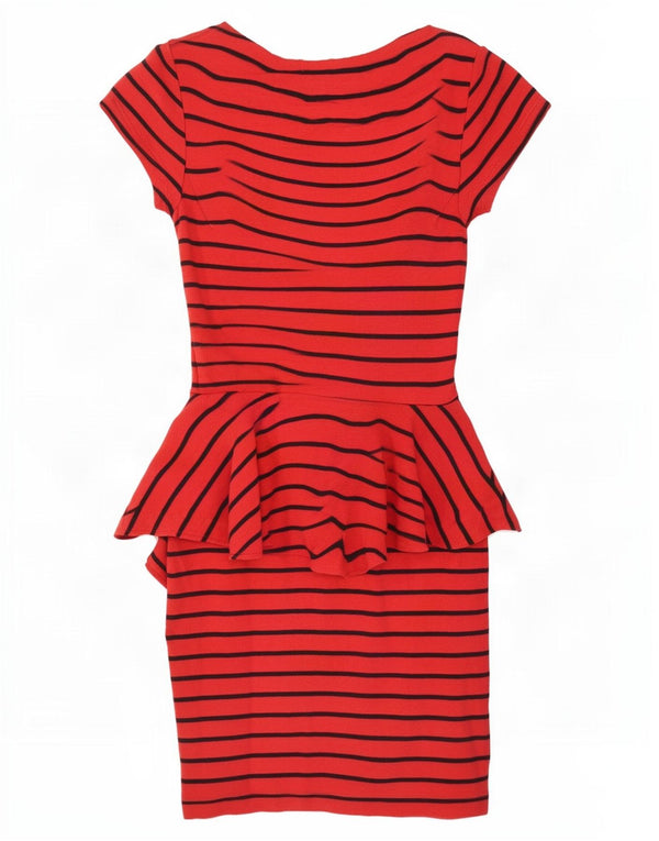 Topshop Robe Peplum Femme UK 8 Petit Coton Rayé Rouge