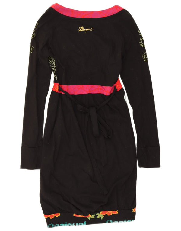 Desigual Robe fourreau graphique à manches longues pour femme UK 12 Medium Noir Floral