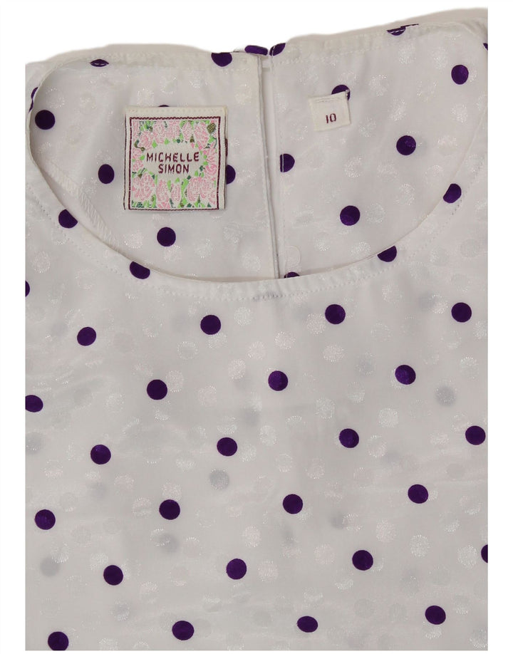 VINTAGE Womens Blouse Top US 10 Large White Polka Dot Polyester