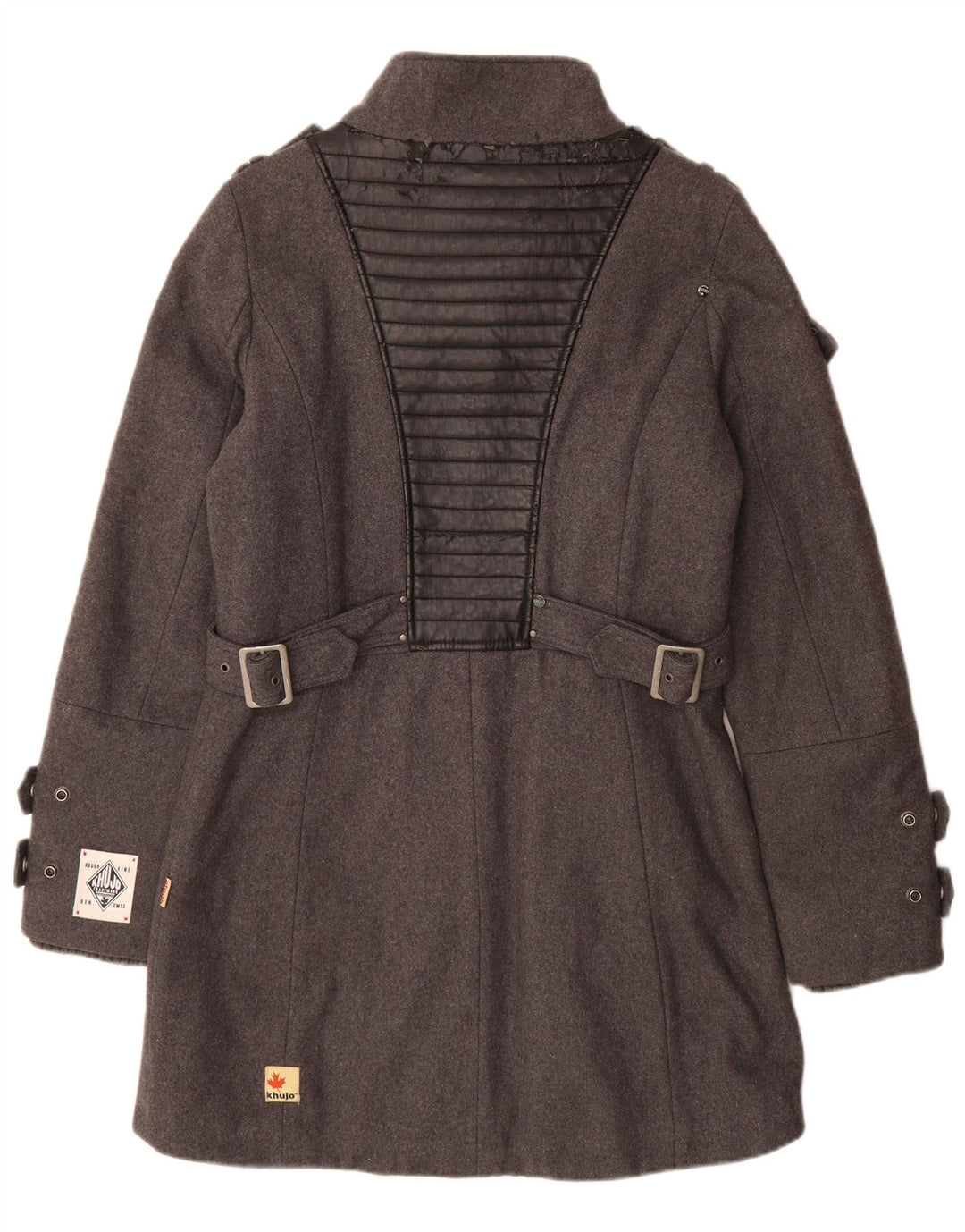 KHUJO Manteau Militaire Femme UK 16 Grande Laine Grise