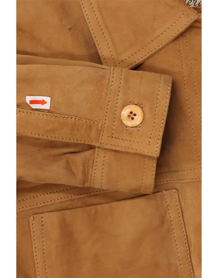 VINTAGE Veste en daim coupe ample pour femme UK 18 XL Cuir marron