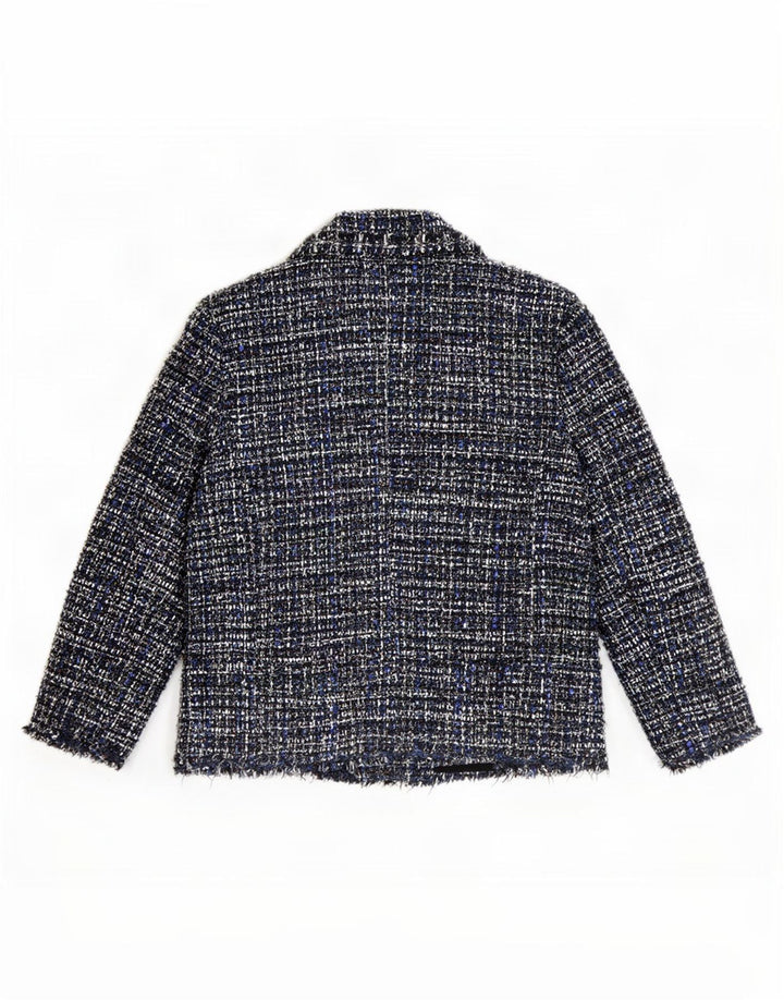 Zara Veste Blazer 4 Boutons Femme UK 12 Bleu Moyen Moucheté