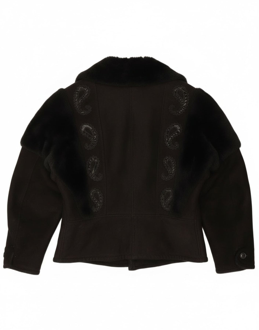 Veste Shearling Femme Vintage UK 18 XL Noir Paisley