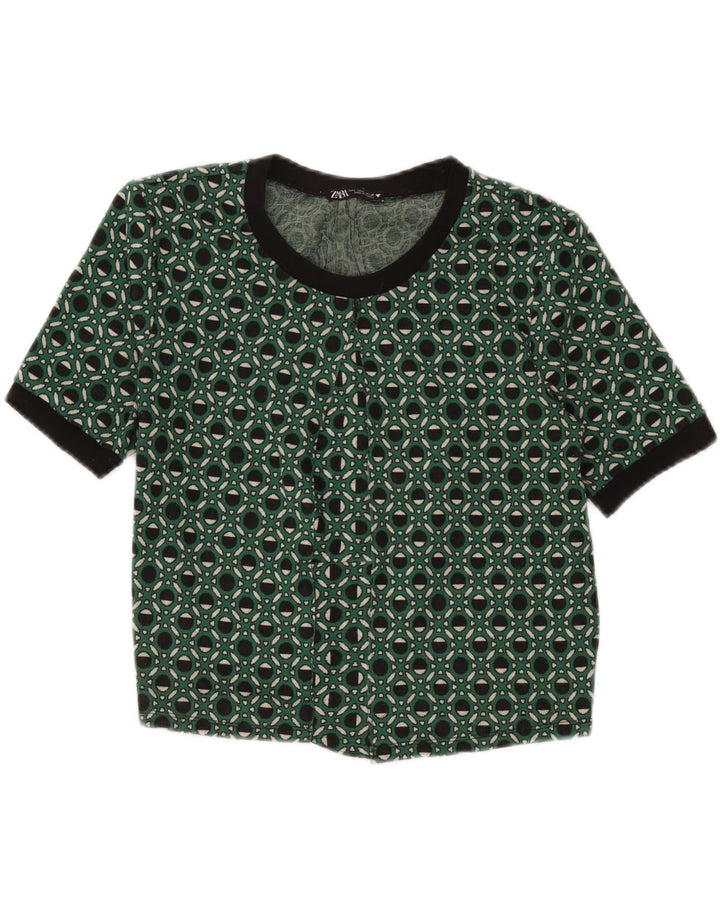 Zara Chemisier Femme Top UK 14 Large Vert Géométrique