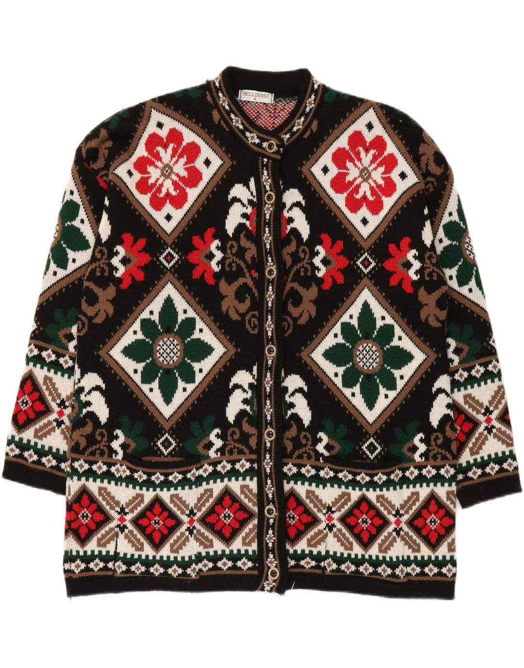 BELLISIMO Pull cardigan surdimensionné pour femme UK 16 Grand Noir Fair Isle
