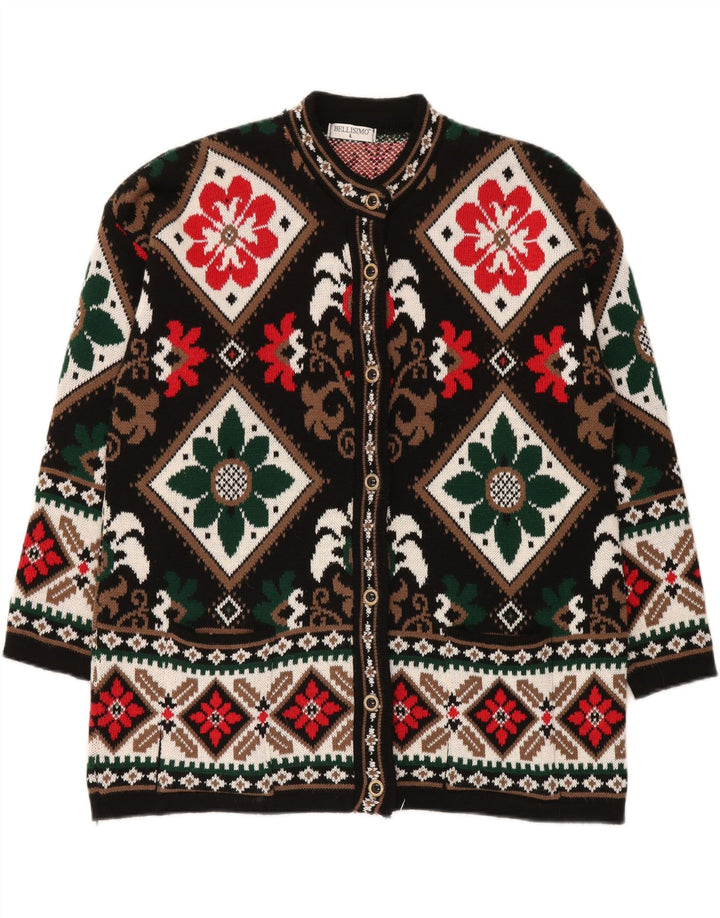 BELLISIMO Pull cardigan surdimensionné pour femme UK 16 Grand Noir Fair Isle