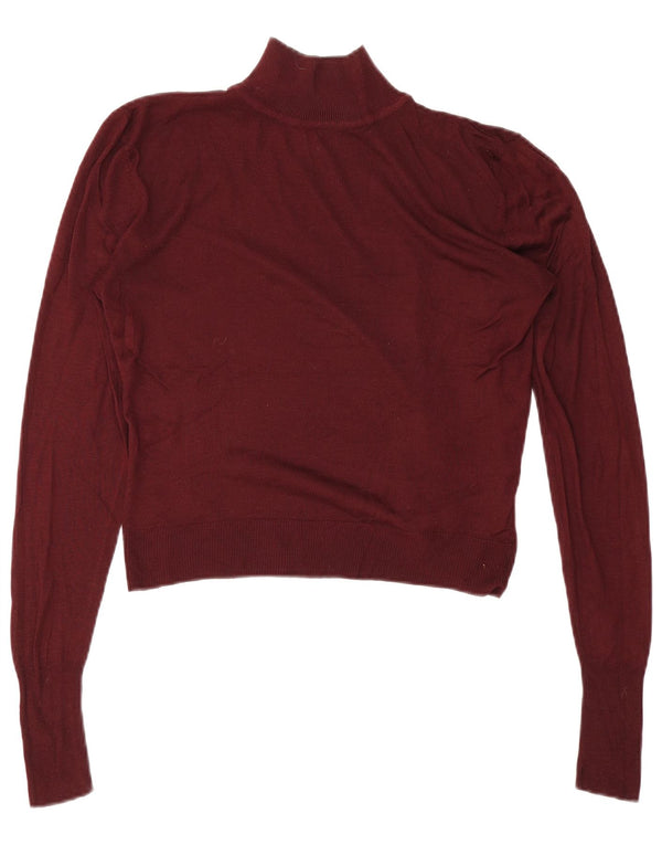 Zara Pull court surdimensionné à col roulé pour femme UK 10 Petit Bordeaux