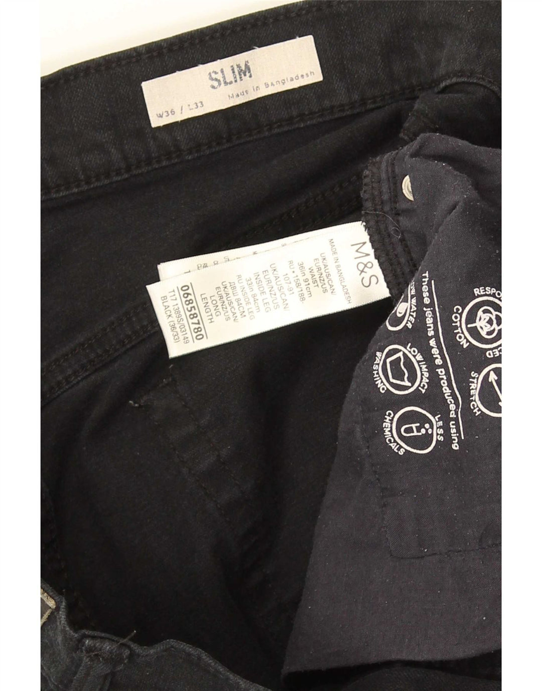 Marks & Spencer Jean Slim Homme W36 L33 Coton Noir