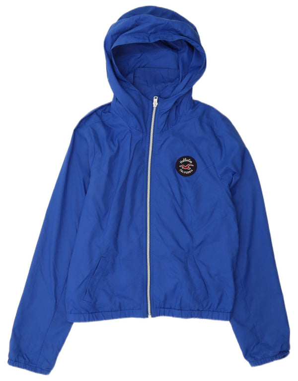 Hollister Veste coupe-vent à capuche pour femme UK 16 Large Bleu Nylon