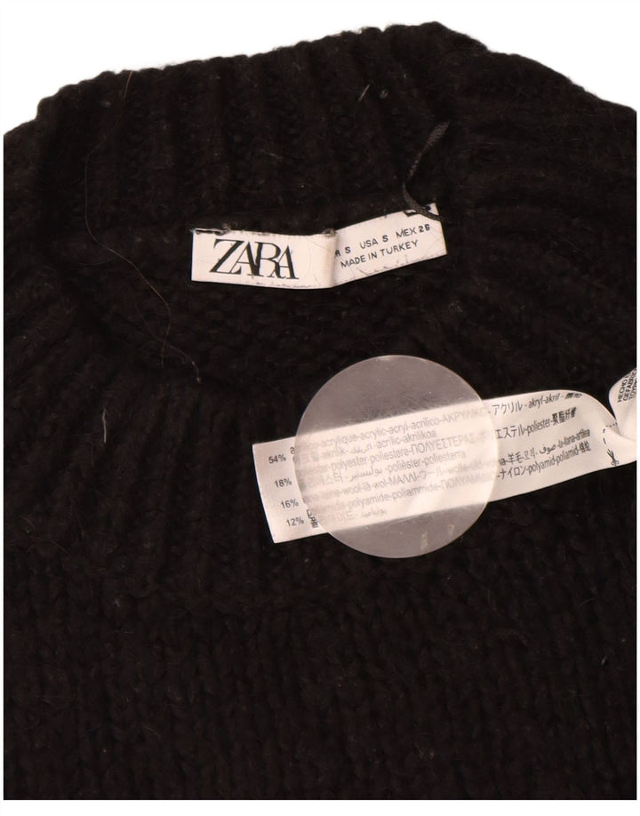ZARA Femme Pull surdimensionné à col rond UK 10 Petit Acrylique Noir