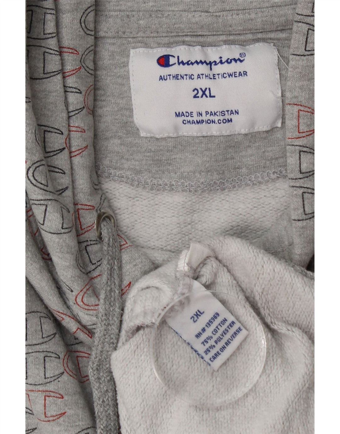 Champion Pull à capuche graphique pour homme 2XL Gris Coton