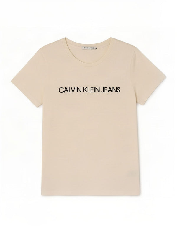 Calvin Klein Jeans T-shirt graphique pour femme UK 12 Medium Off White Coton