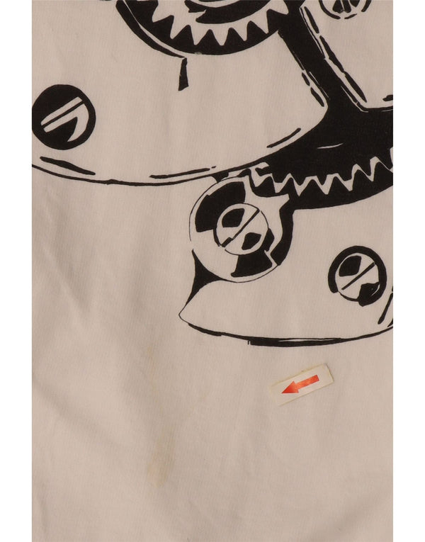 VINTAGE Sweat-shirt graphique à col zippé pour homme 2XL en coton blanc