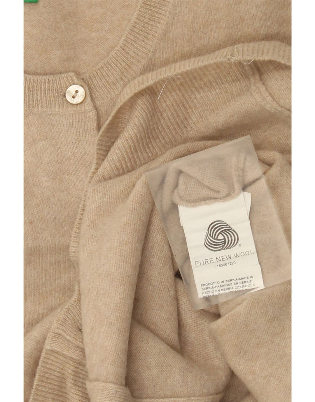 Benetton Pull Cardigan Femme UK 12 Laine Vierge Beige Moyen