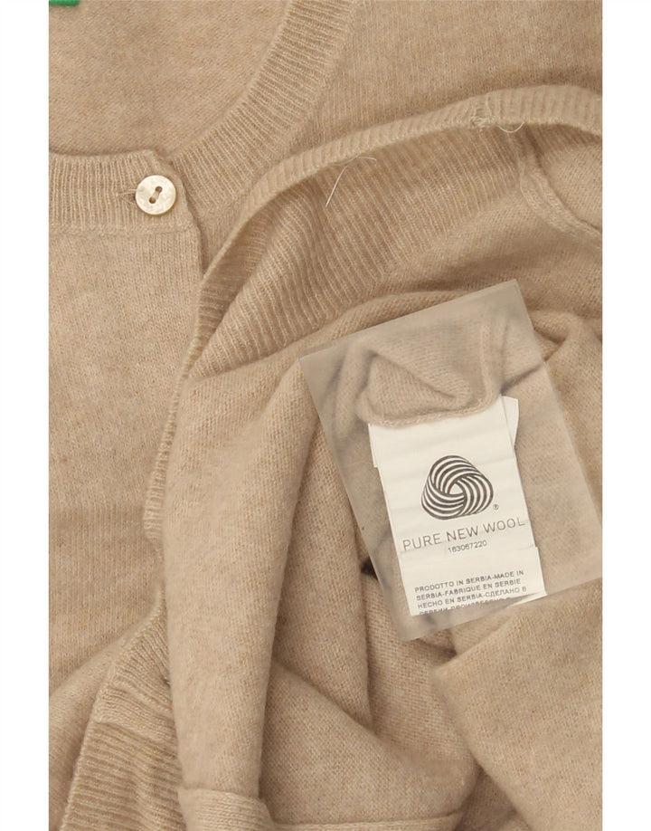 Benetton Pull Cardigan Femme UK 12 Laine Vierge Beige Moyen