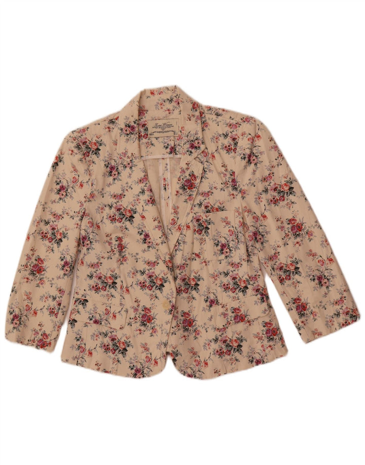 Zara Womens 1 Button Blazer Jacket UK 14 Large Off White Floral Coton