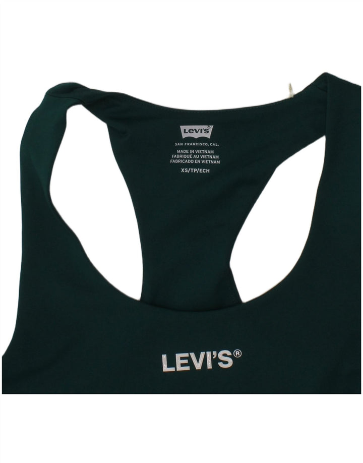 LEVI'S Womens Sleeveless Graphic Crop Top UK 4 XS Green Polyester Classic