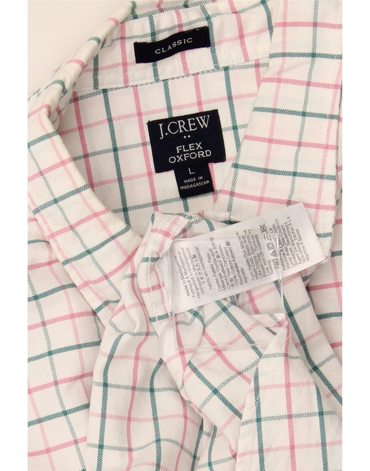 J. CREW Chemise Flex Oxford coupe classique pour homme en coton à carreaux blancs