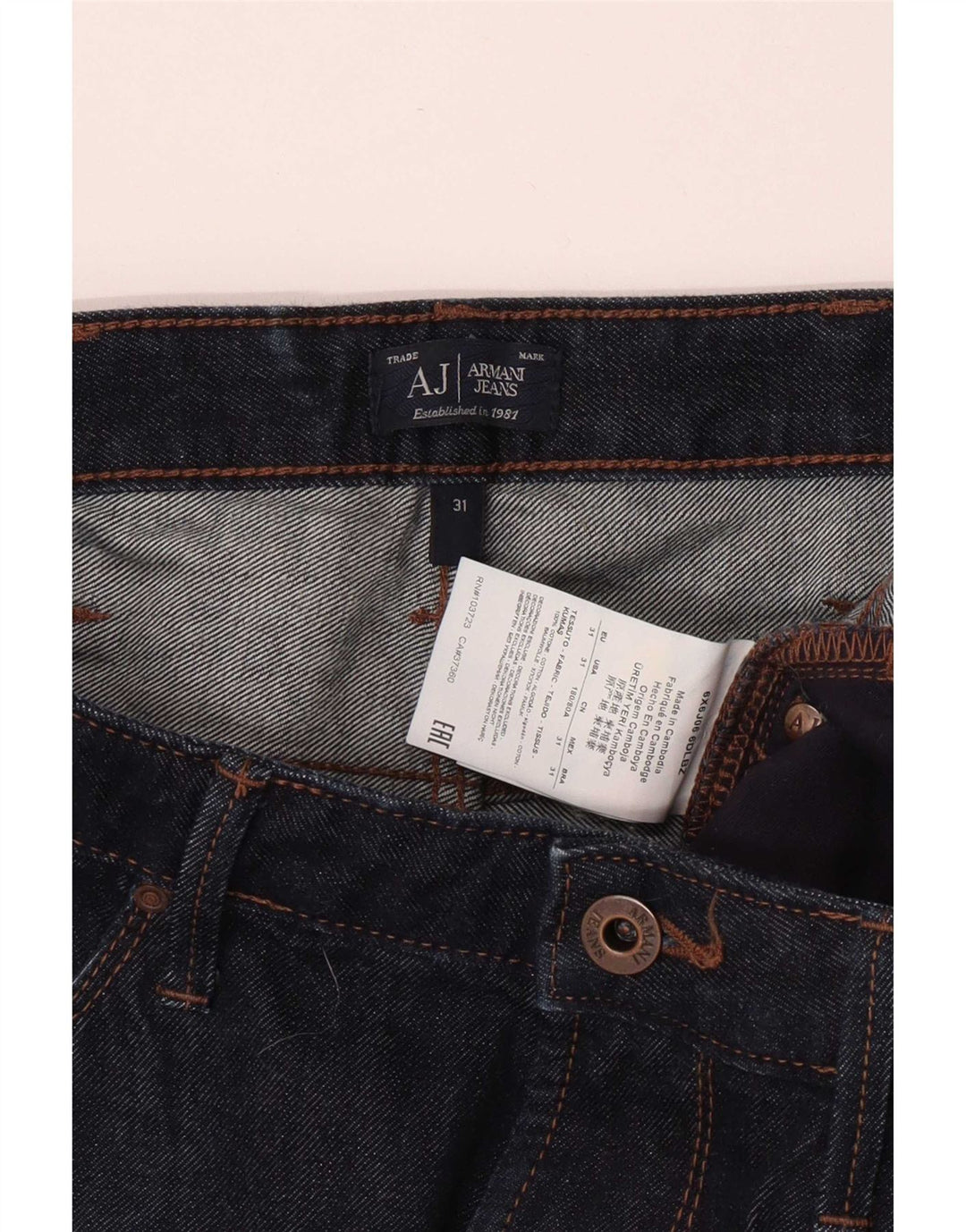 Armani Jeans Slim Homme W31 L33 Bleu Marine Coton