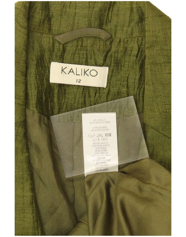 Kaliko Veste Blazer à Manches 3/4 pour Femme UK 12 Lin Kaki Moyen