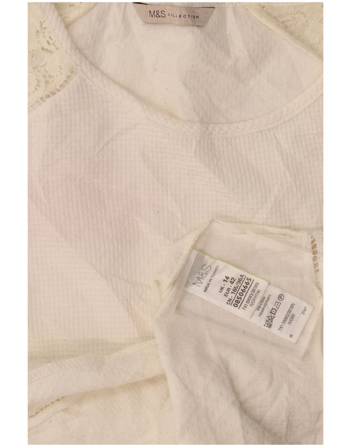 Marks & Spencer Haut à manches 3/4 pour femme UK 14 Grand coton blanc
