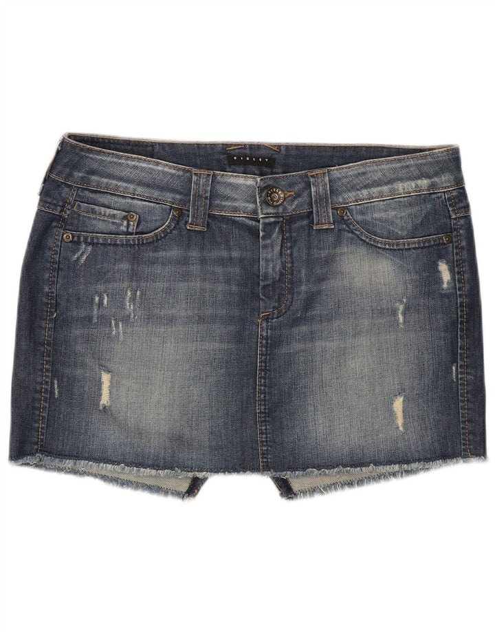Sisley Femme Mini Jupe En Jean Effet Déchiré W29 Coton Bleu Moyen