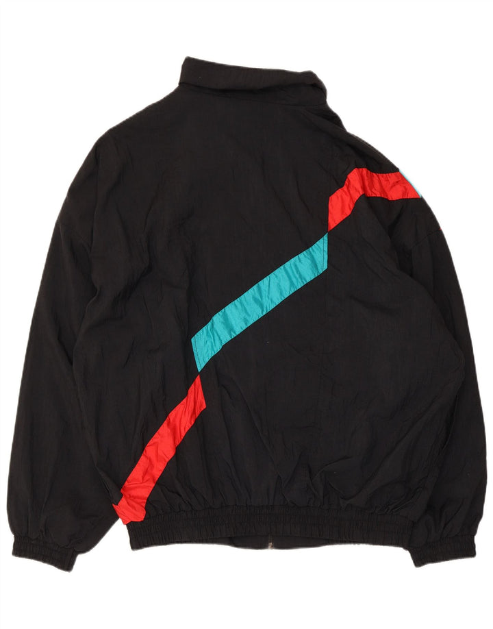vintage Mens Survêtement Top Veste XL Noir Rayé Nylon