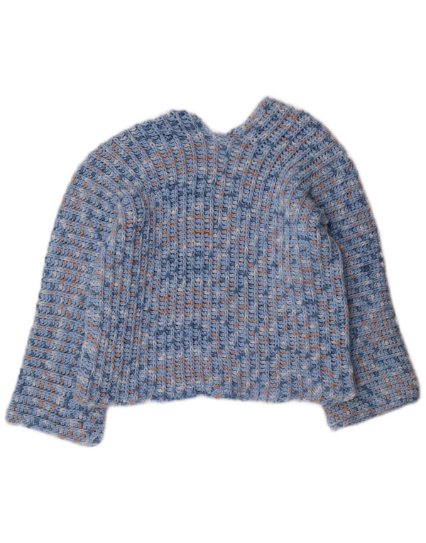 vintage Femme V-Col Jumper Pull UK 12 Bleu Moyen Moucheté