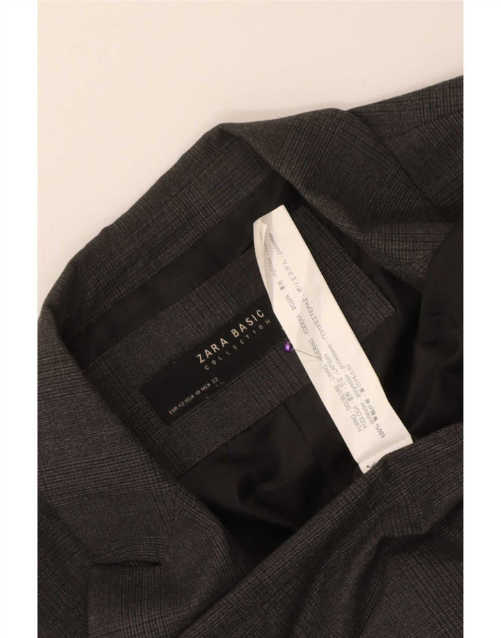 Zara Veste Blazer 1 Bouton Femme EU 42 Grand Gris Carreaux Polyester