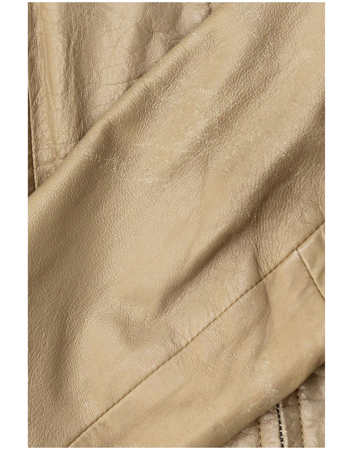 Zara Veste en cuir crop pour femme UK 14 Grand cuir beige