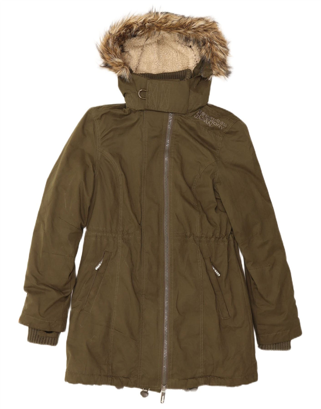 Superdry Veste Parka À Capuche Femme UK 14 Large Vert Polyester