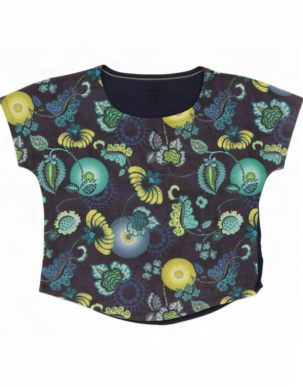 Desigual Womens Oversized Graphic T-Shirt Top UK 14 Medium Navy Blue Floral