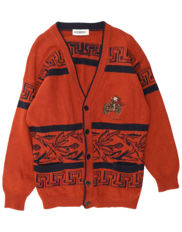 ICEBERG Pull Cardigan Graphique Homme Marron Moyen Laine Vierge Géométrique