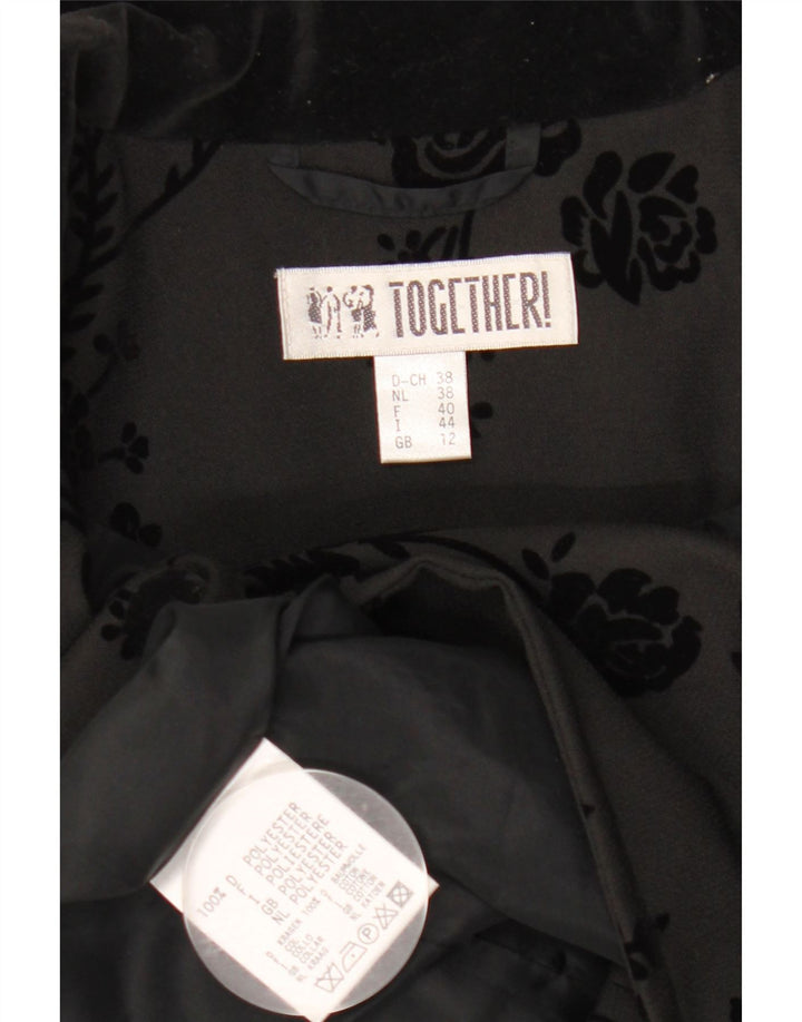 Ensemble Blazer Long à 2 Boutons pour Femme UK 12 Moyen Noir Floral