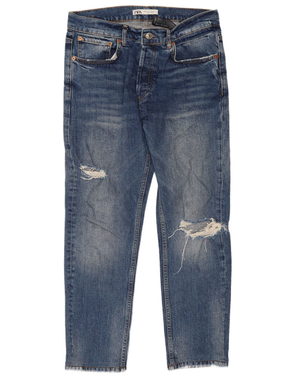 Zara Jean court en détresse pour homme EU 42 Large W32 L26 Bleu Coton