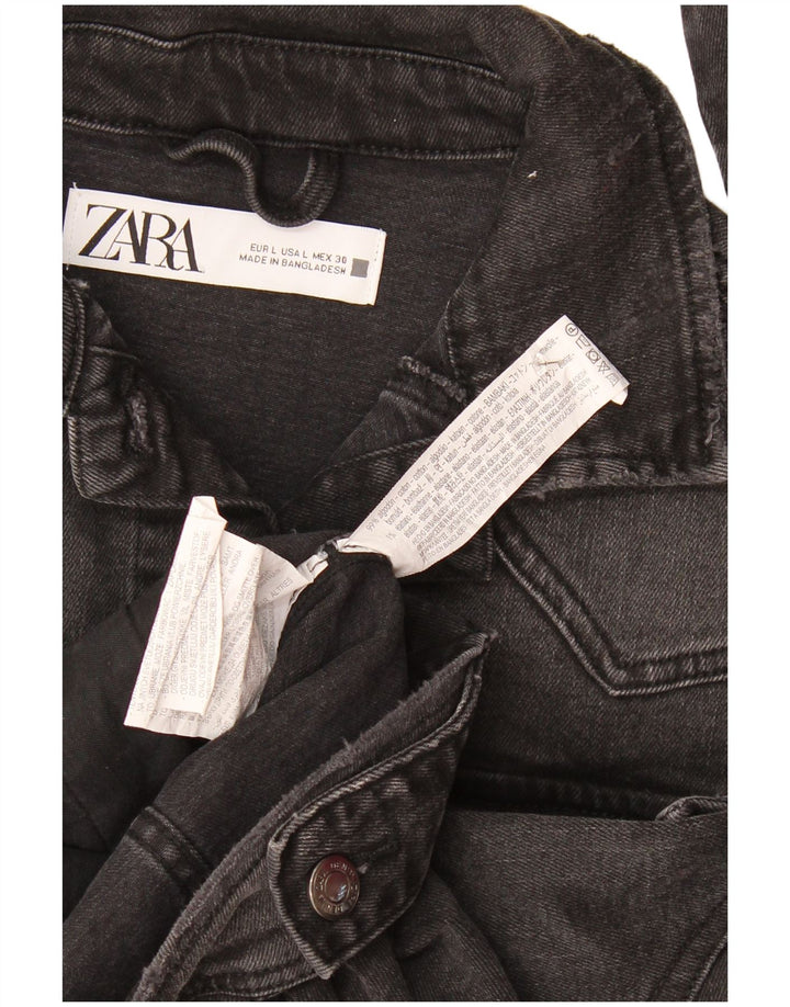 Zara Womens Crop Denim Jacket UK 16 Grand coton noir