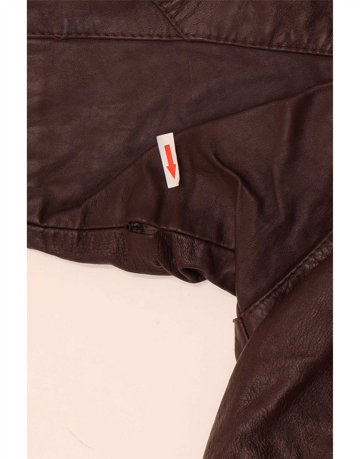 veste en cuir femme vintage UK 14 Grand Brun