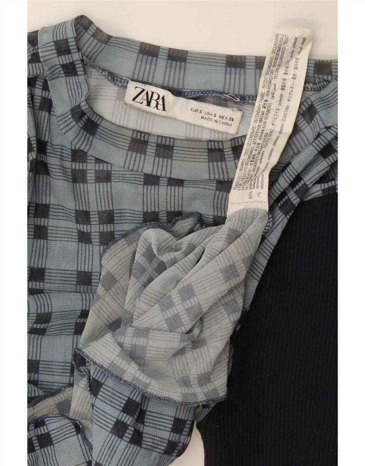 Zara Chemisier court à manches longues pour femme UK 8 Petit carreaux bleu marine