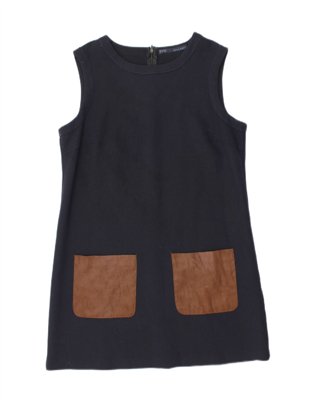 Zara Robe droite sans manches pour femme UK 18 XL Bleu marine Polyester