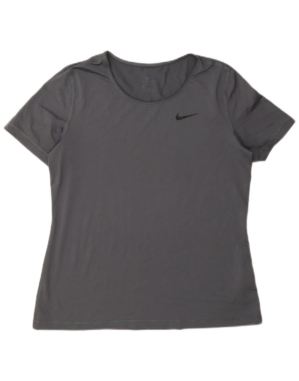 Nike Womens Dri Fit T-Shirt Top UK 16 Large Gris Polyester