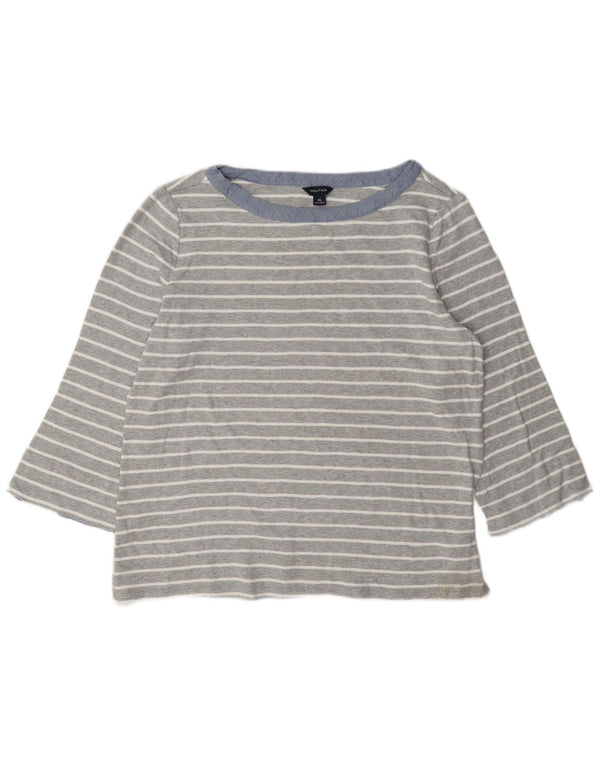 Nautica Haut Femme Manches 3/4 UK 18 XL Coton Rayé Gris