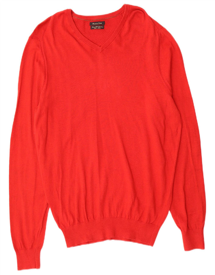 Massimo Dutti Pull col V pour homme en soie color block Rouge Taille L