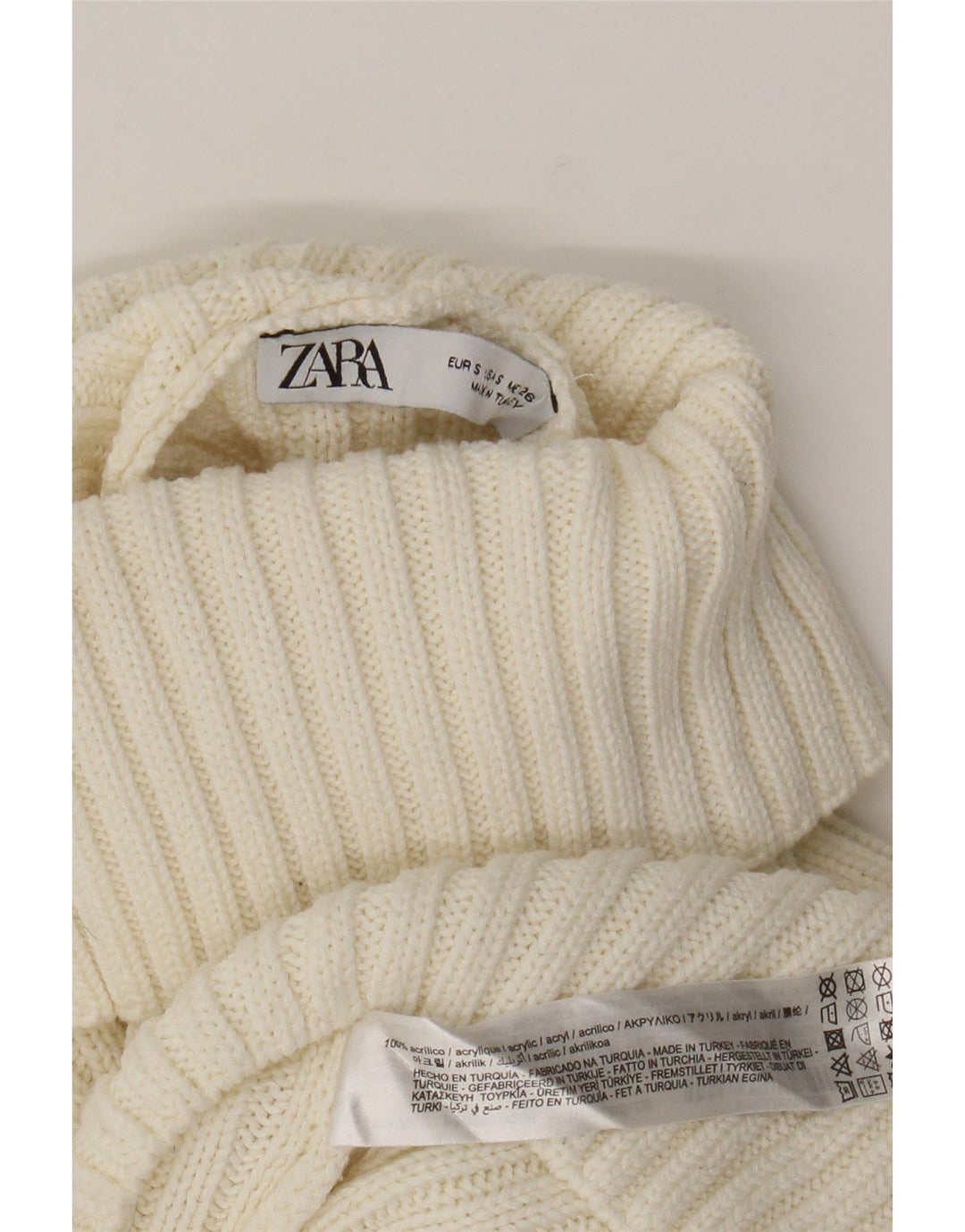 Zara Pull court surdimensionné à col roulé pour femme UK 10 Petit Blanc