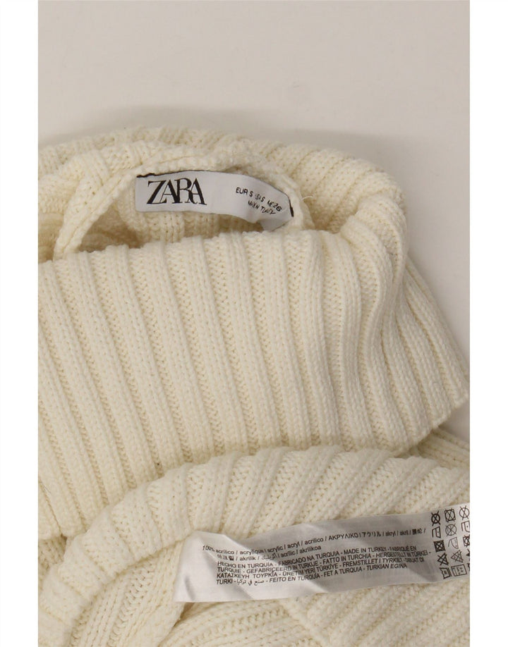 Zara Pull court surdimensionné à col roulé pour femme UK 10 Petit Blanc