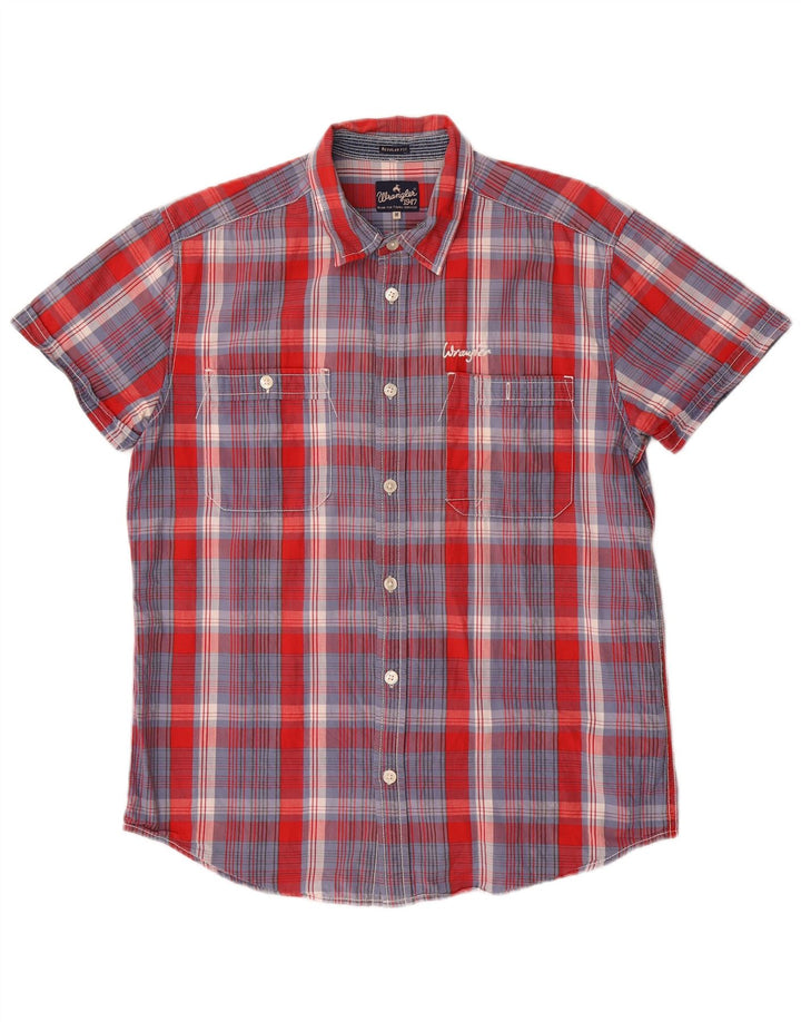 Wrangler Chemise à manches courtes pour homme en coton à carreaux bleu moyen