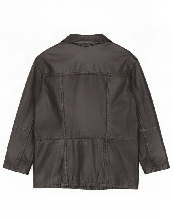 Milan Mens Double Breasted Leather Jacket UK 42 XL Black