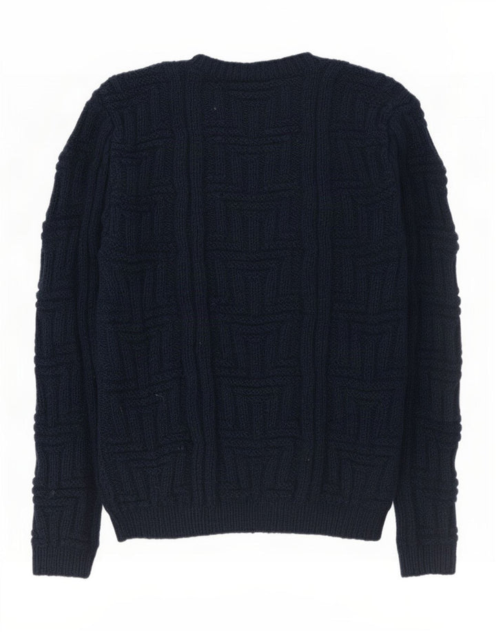 vintage Homme Ras du Cou Pull Pull Bleu Marine Moyen