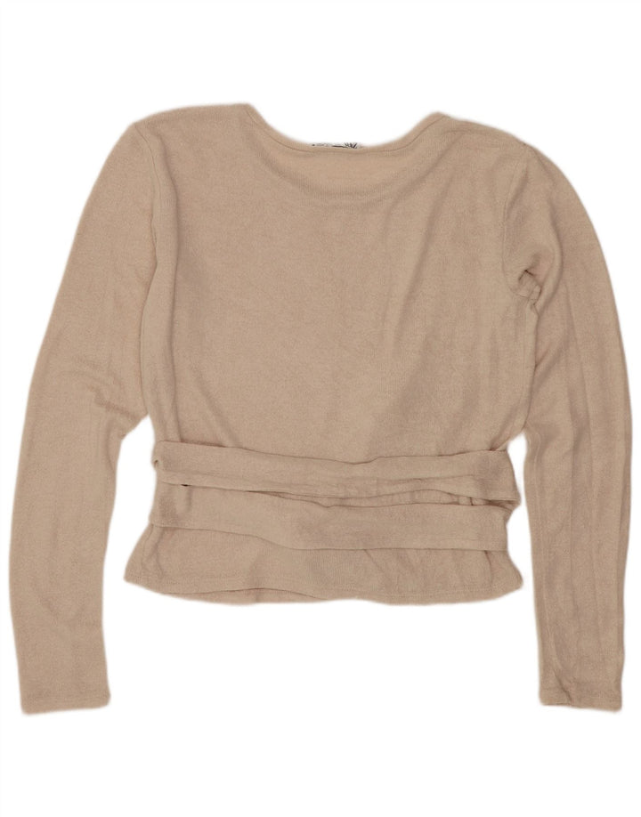 Zara Femme Crop Top Manches Longues UK 14 Beige Moyen